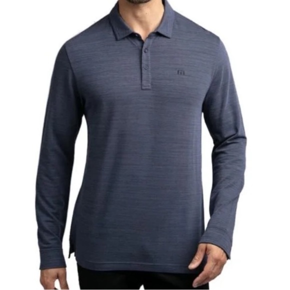 Travis Matthew Men's Long Sleeve Navy Blue and Gray Striped Polo - XXL - Picture 1 of 5